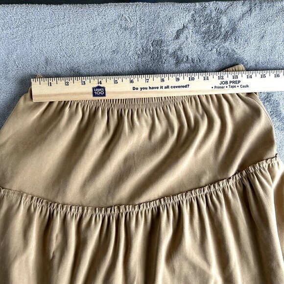 VTG Y2K Boutique Europa XL Tiered Maxi Skirt Tan Boho Western Prairie Faux Suede - Picture 2 of 6
